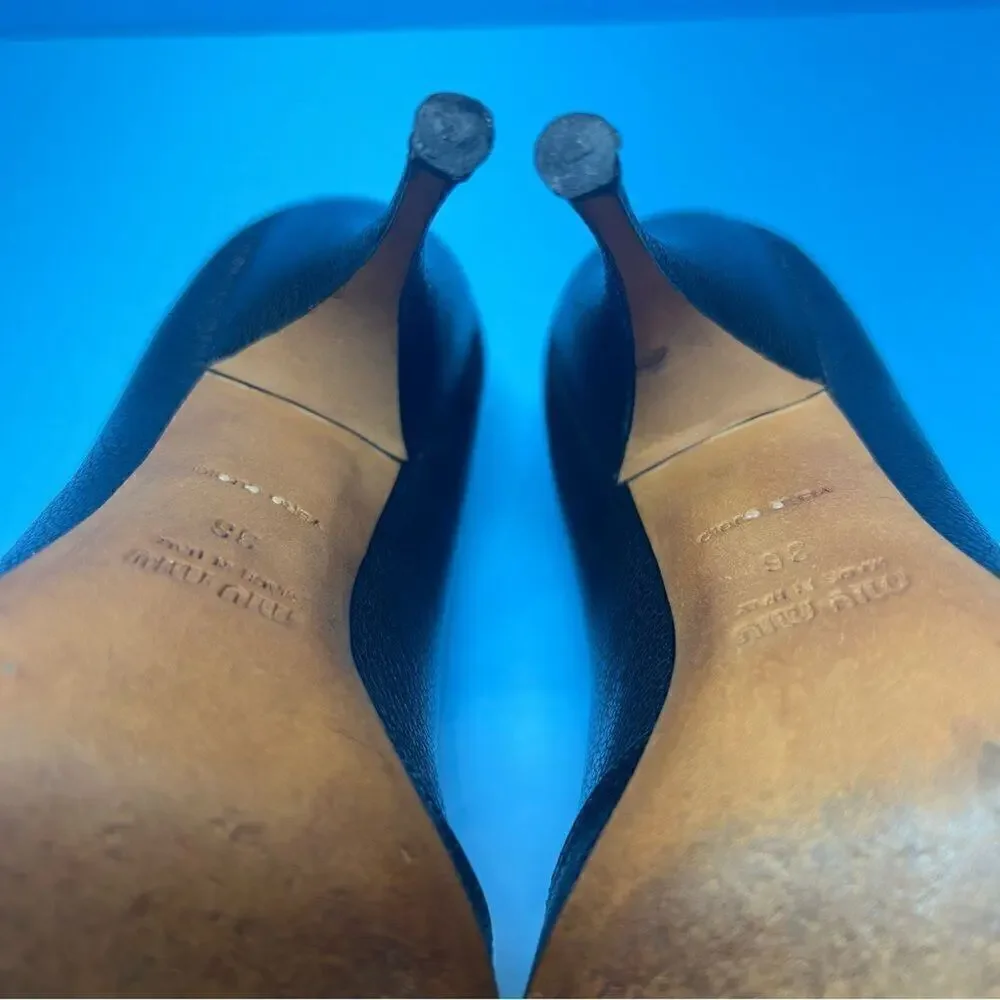 Miu Miu Calzature Donna Pebbled Leather Bow Stiletto Heels‎ Nero EU36 US6